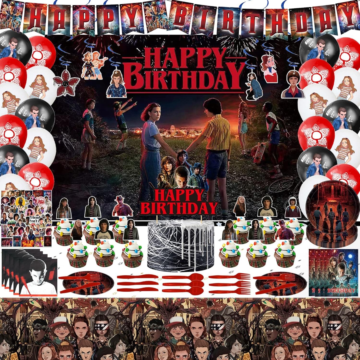 171 pcs Birthday Party Supplies, Party Decorations Set includes Banner, Backdrop, Balloons, Tableware, Tablecloth, Cupcake Topper