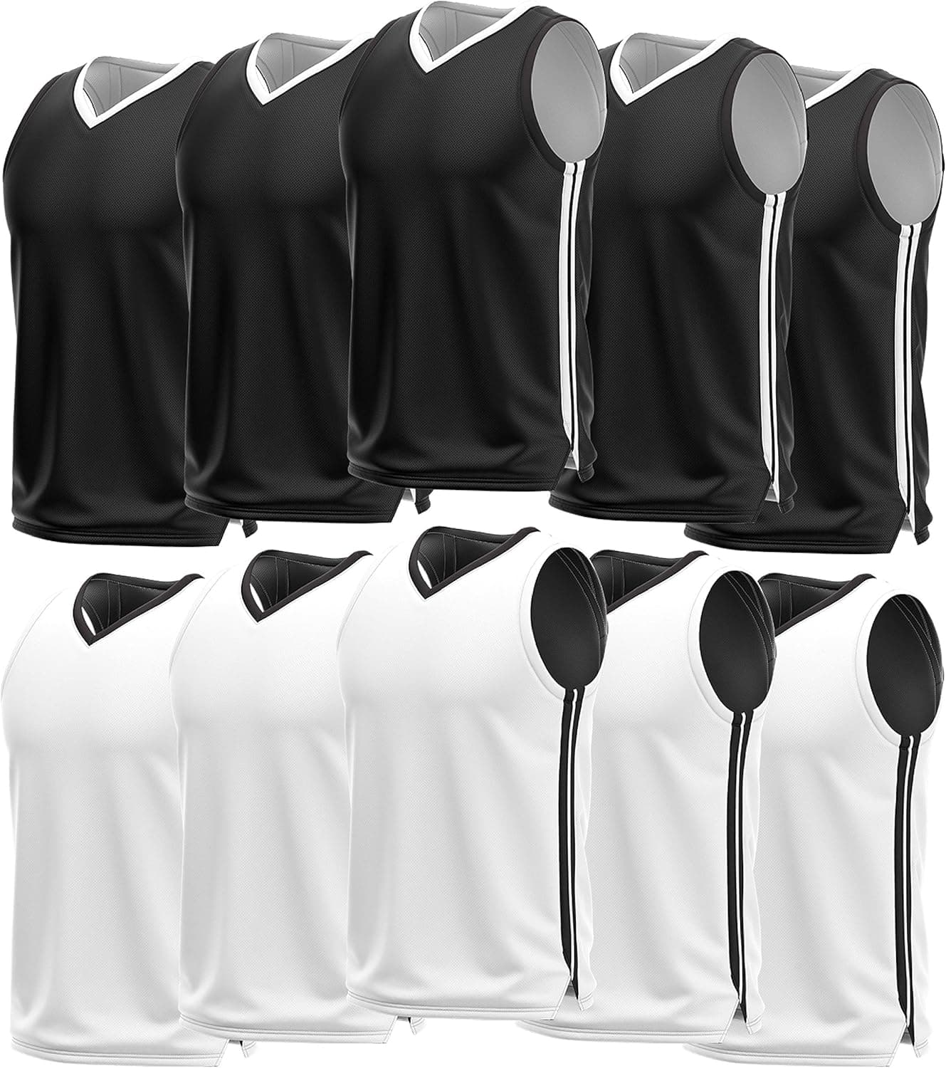 ARTORE 10-Pack Reversible Basketball Jersey for Men, Black and White Adult Basketball Uniform, Blank Basketball Jersey for Custom