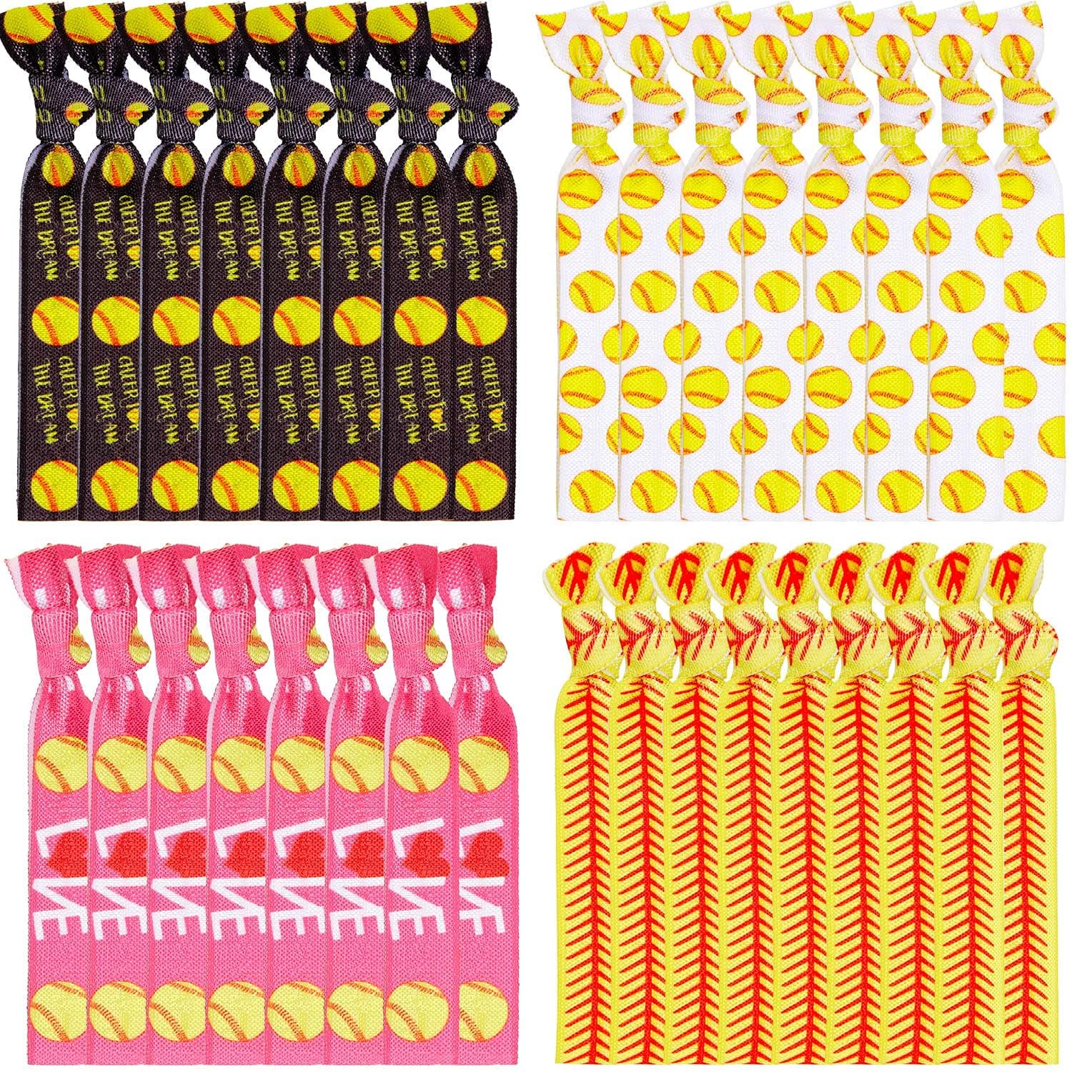 32 Pieces Softball Hair Ties Baseball Hair Accessories Elastic Softball Ribbon Hair Ties for Women Girls Sports Hair Accessories (Style 1)
