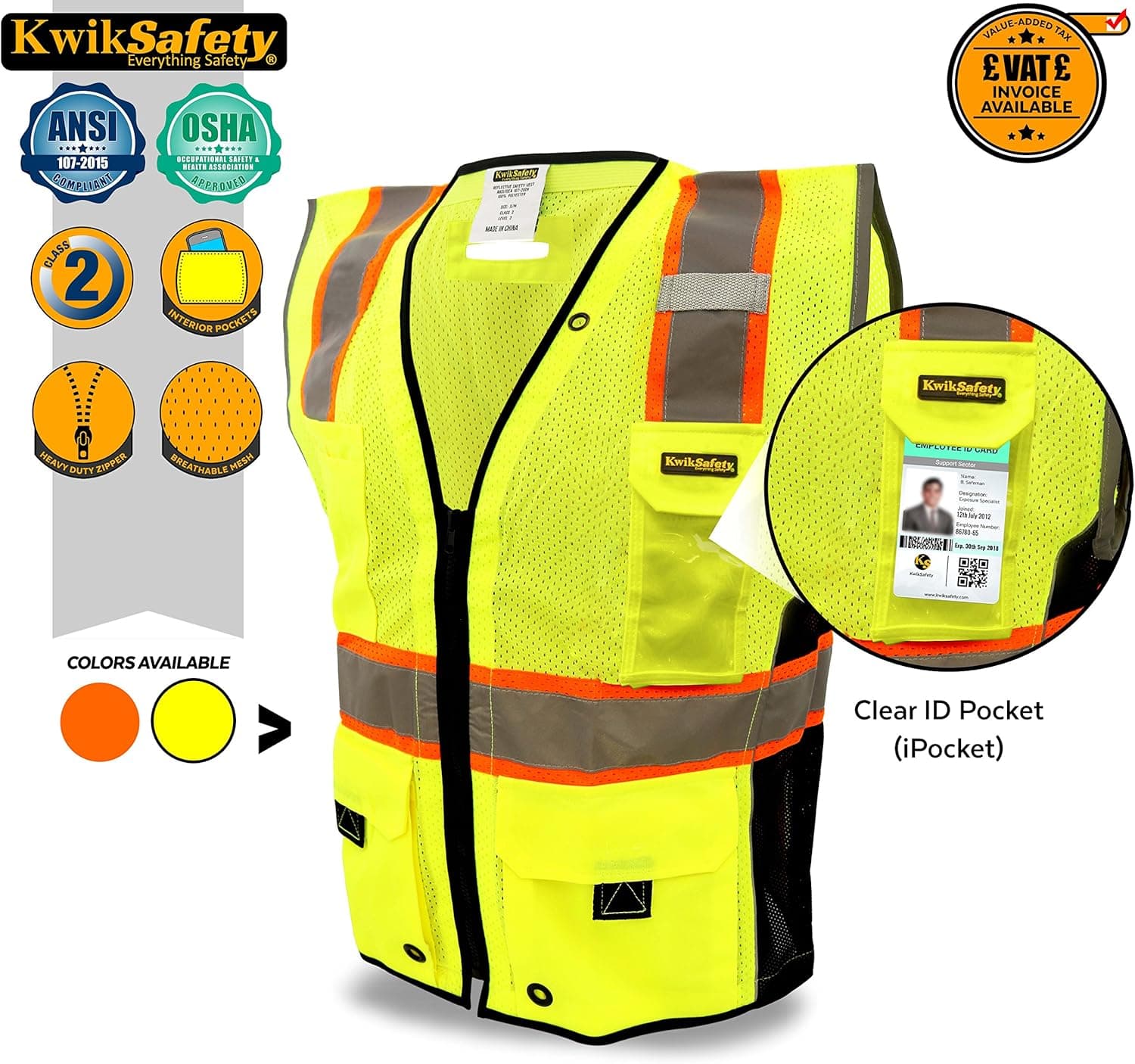 KwikSafety EXTENDED SIZING | TOP DOG Class 2 iPocket Safety Vest | 360° High Visibility Reflectivity ANSI Compliant Work Wear | Hi Vis 8 Pocket Breathable Mesh | Men & Women | Yellow 2XL/3XL