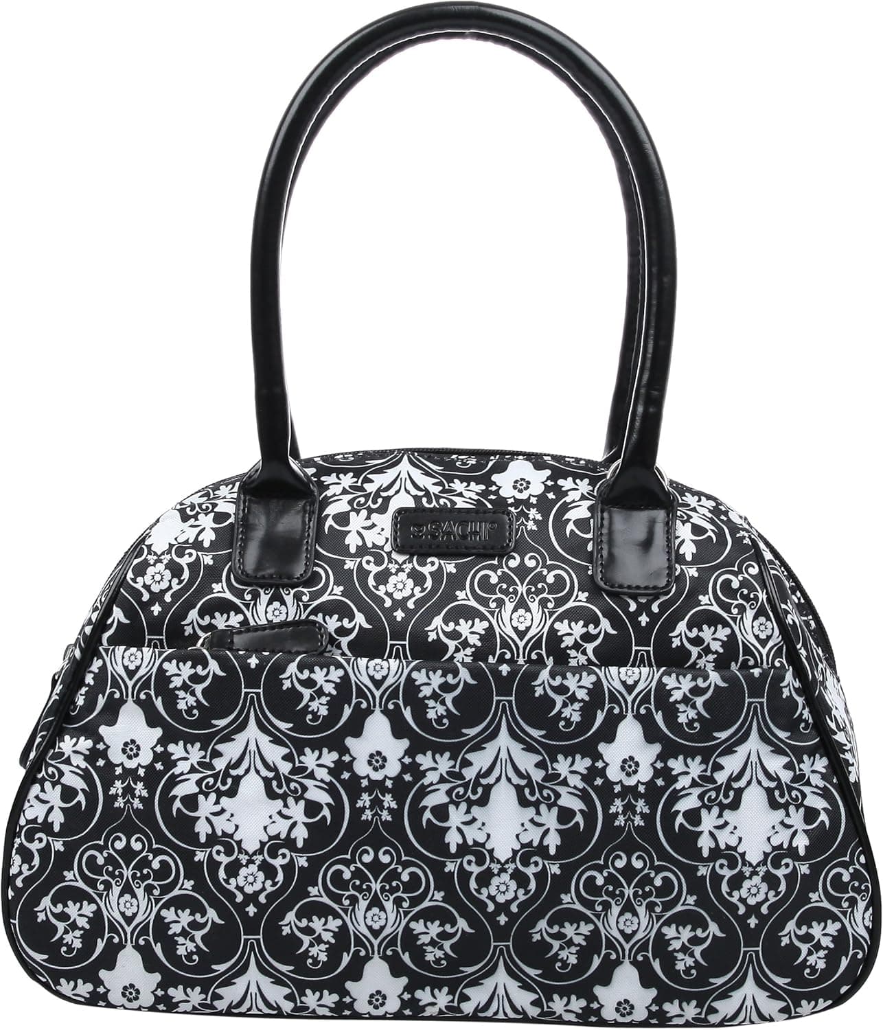 Sachi Insulated Fashion Lunch Tote, Black and White Scroll