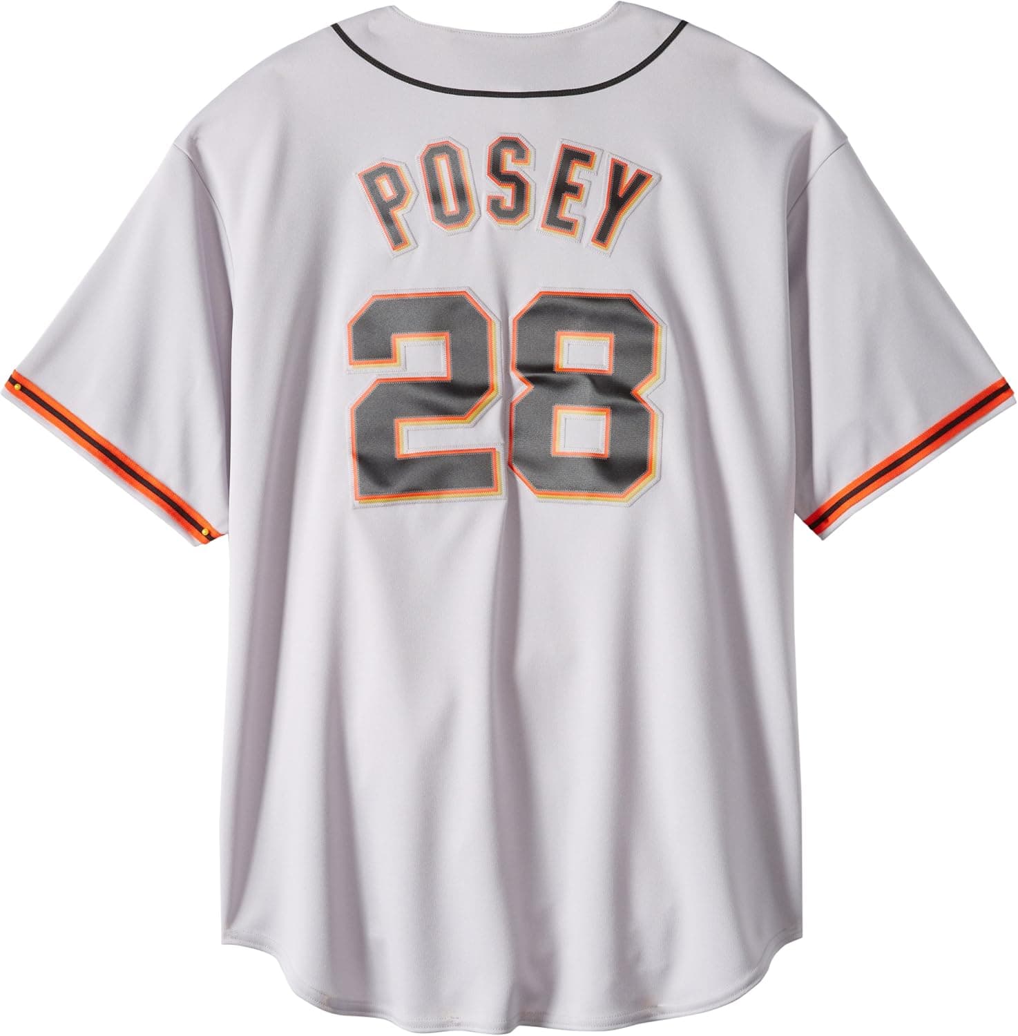 MLB Mens San Francisco Giants Buster Posey Gray Short Sleeve 6 Button Synthetic Replica Baseball Jersey By Majestic