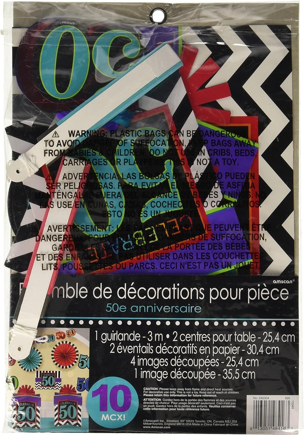 The Party Continuous 50th Birthday Party Assorted Room Decorating Kit , Pack of 10, Multi , 10.5" X 2.6" paper