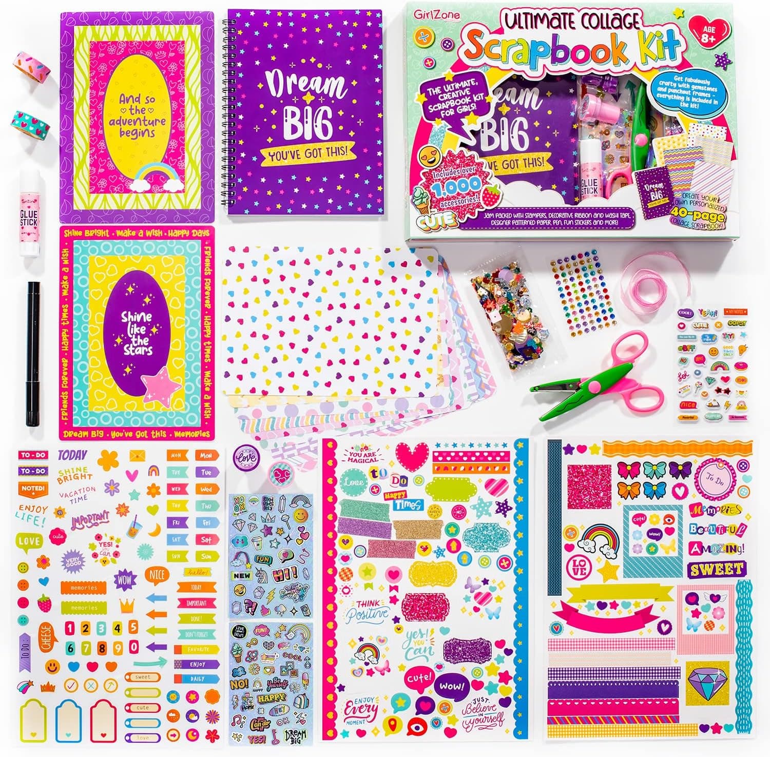 GirlZone Ultimate Collage Scrapbook Kit, Make a 40-Page Photo Album Scrapbook with Stickers & More, Fun Kids Creative Activity and Fantastic Gift Idea