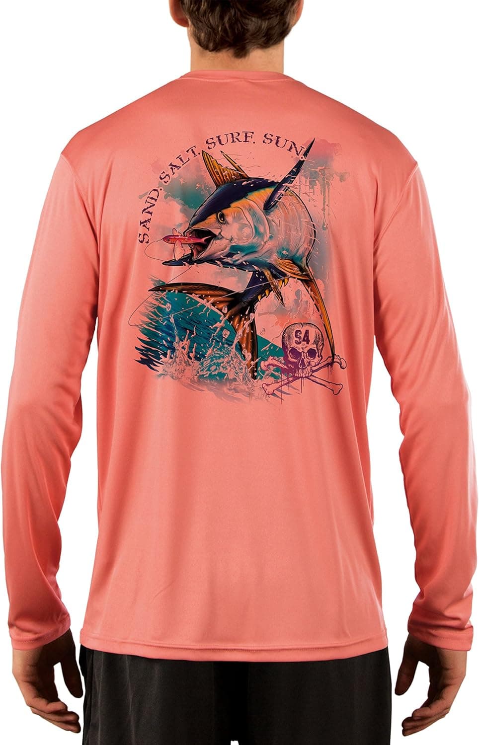 SAND.SALT.SURF.SUN. Tuna Men's UPF 50+ UV Sun Protection Performance Long Sleeve T-Shirt Large Salmon