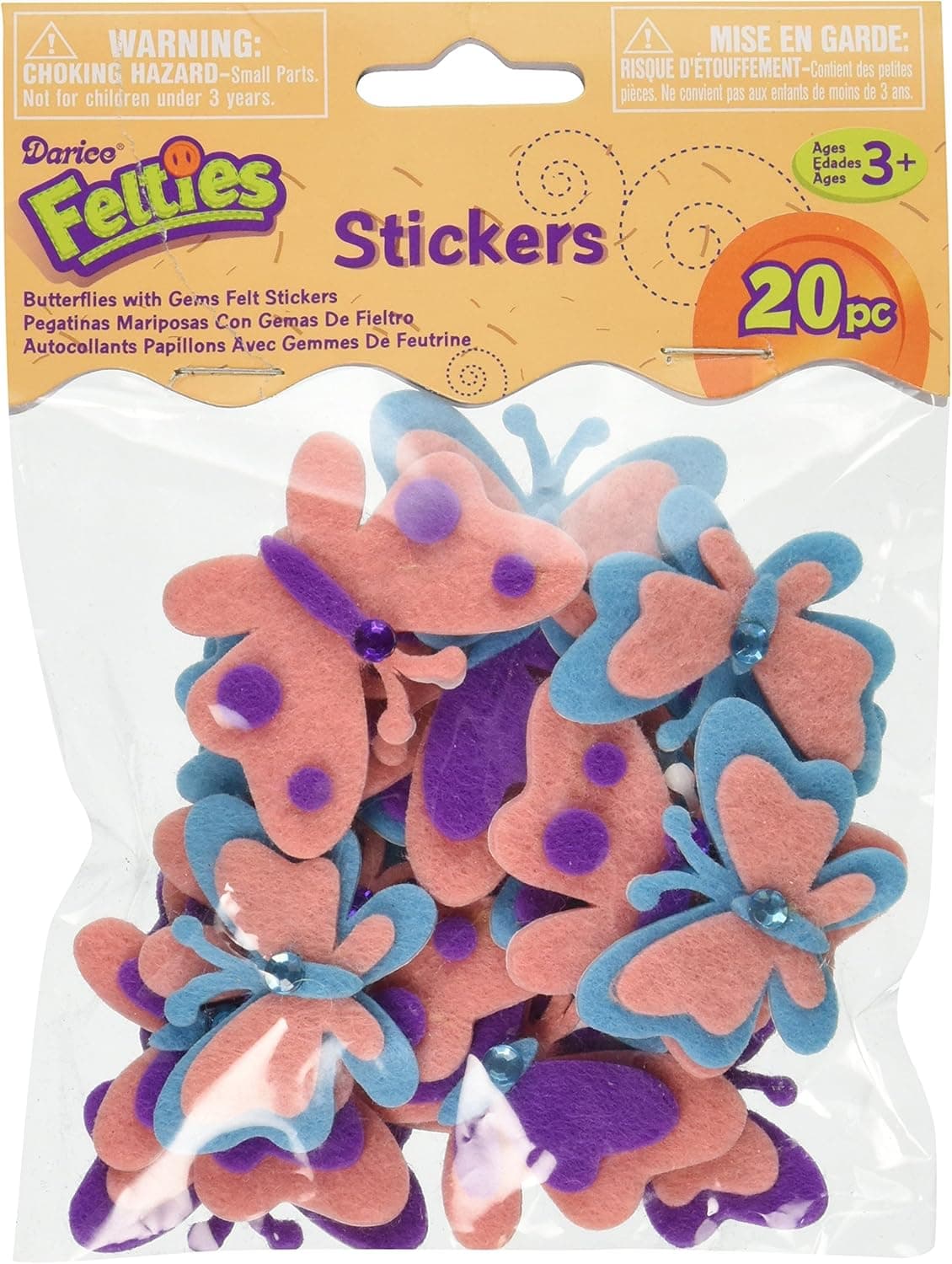 Darice FLT-1004 Felties Felt Stickers - Butterflies with Gems - 20Piece Butterfly Stickers