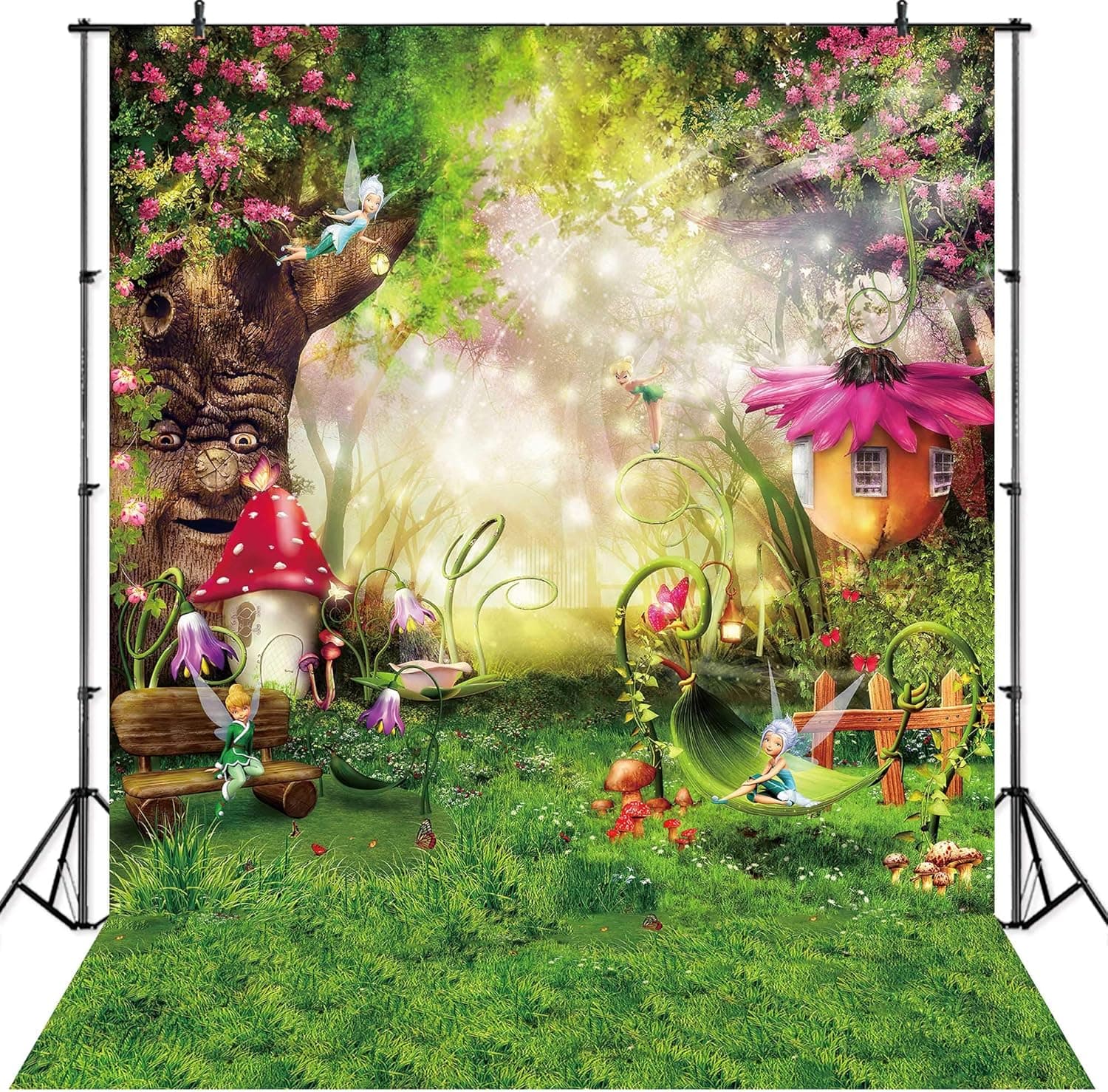 SeekPro 6x9ft Enchanted Forest Photo Background Fairy Tale Magic Big Tree Mushroom Princess Girl Birthday Party Decorations Banner Backdrops for Photography P3520f