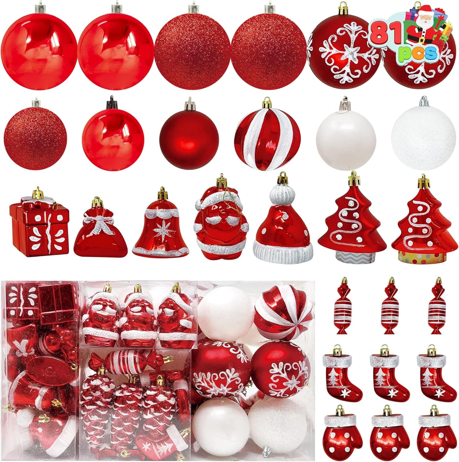 Joiedomi 81 Pcs Christmas Ball Ornaments Set, Deluxe Shatterproof Christmas Ornaments Balls for Christmas, Holiday Decoration, Xmas Tree Ornaments, and Special Events (Red&White)