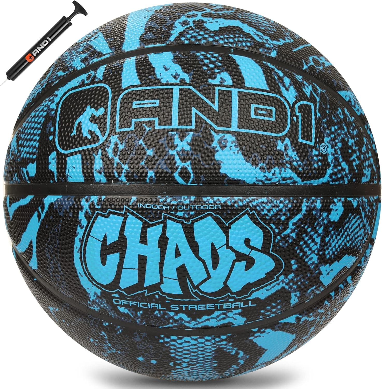 AND1 Chaos Basketball: Official Regulation Size 7 (29.5 inches) Rubber Basketball - Deep Channel Construction Streetball, Made for Indoor Outdoor Basketball Games