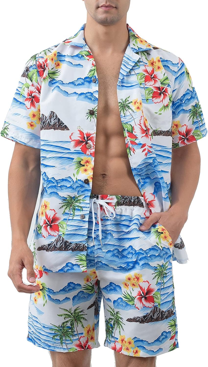 Year In Year Out Hawaiian Shirts And Shorts Sets For Men Regular Fit Casual Hawaiian Shirts Sets With Quick To Dry Effect