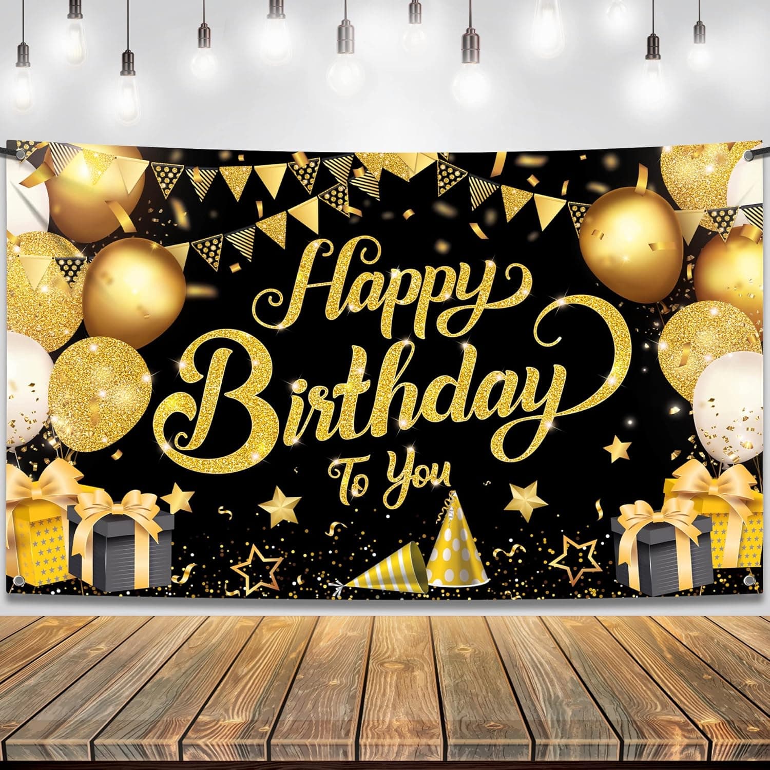 KatchOn, Black and Gold Happy Birthday Banner - XtraLarge, 72x44 Inch | Black and Gold Birthday Banner | Black Happy Birthday Backdrop for Happy Birthday Decorations | Happy Birthday Banner for Men