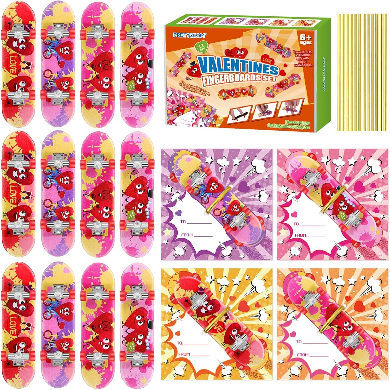 PRETYZOOM Finger Skateboards with Gift Cards for Birthday Party Classroom Exchange Prizes-Mini Finger Skater Fingerboards Kids Children Valentines Party Favors
