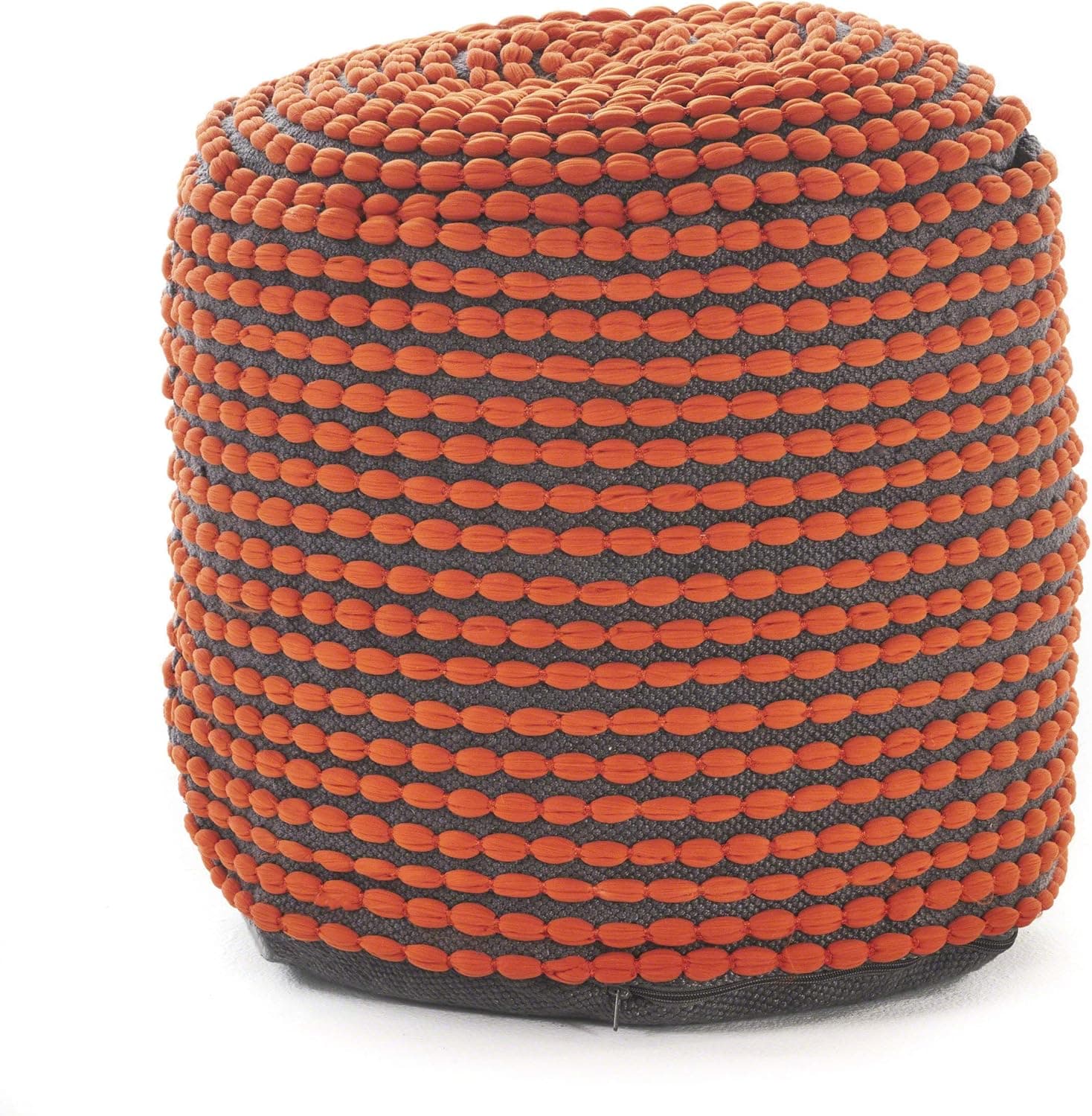 Rococco Indoor Fabric Round Pouf Ottoman, Orange