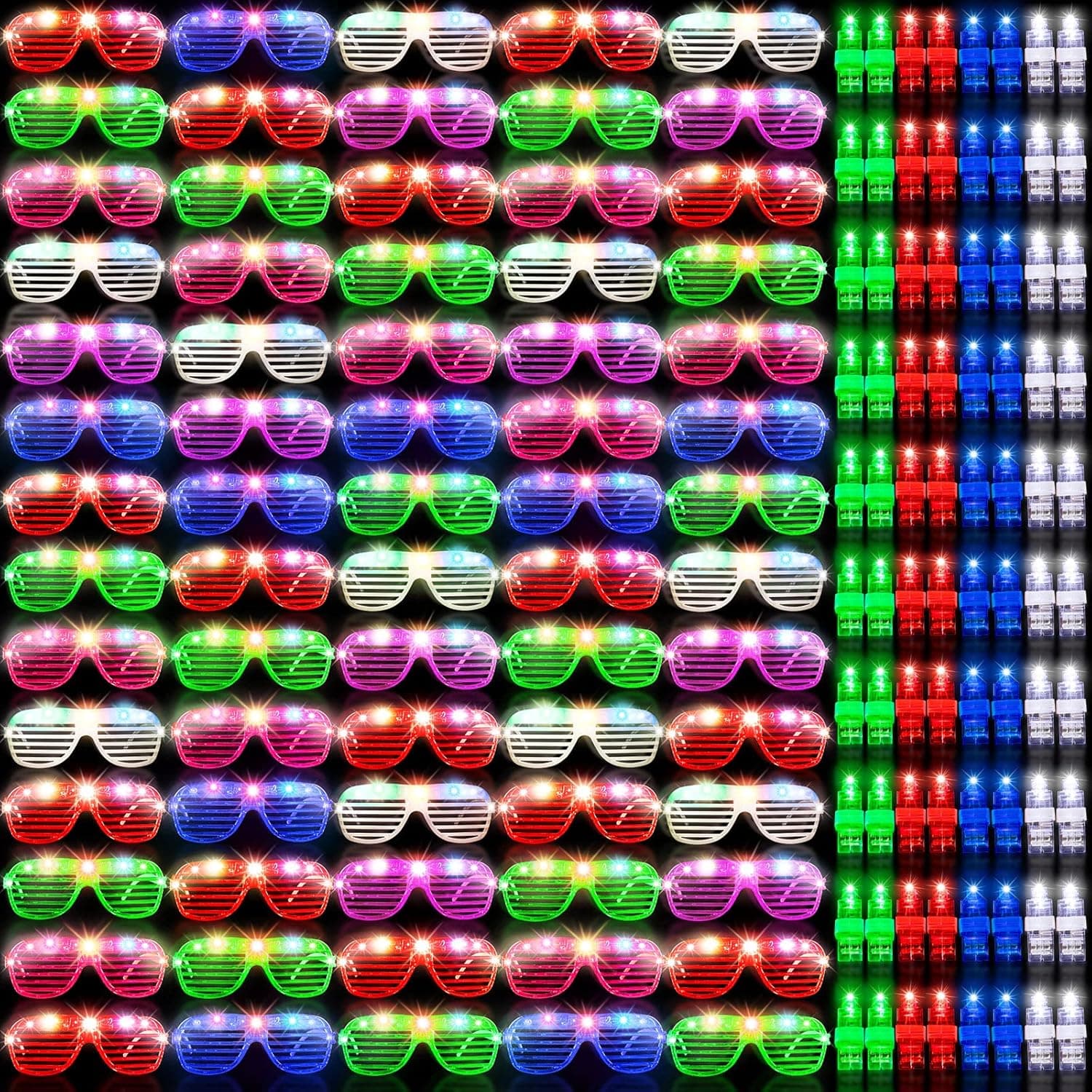 140 Pcs Glow in the Dark Party Supplies Includes 60 Light up Sunglasses and 80 Led Glow Finger Lights Neon Flashing Glasses Led Party Finger Lights for Teens Adults Birthday Carnival Party