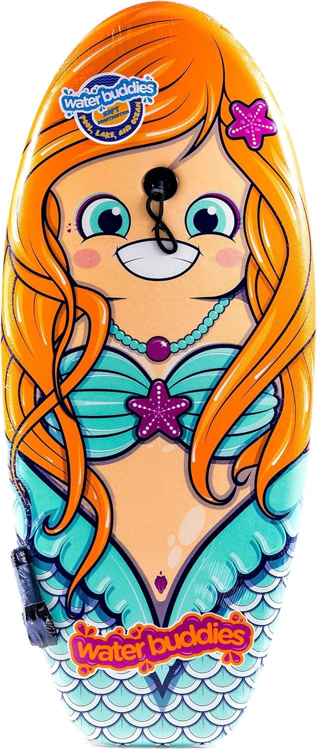 Water Buddies 37" Bodyboard for Kids Lightweight Slick Bottom with Leash - Perfect for Summer (Mermaid)