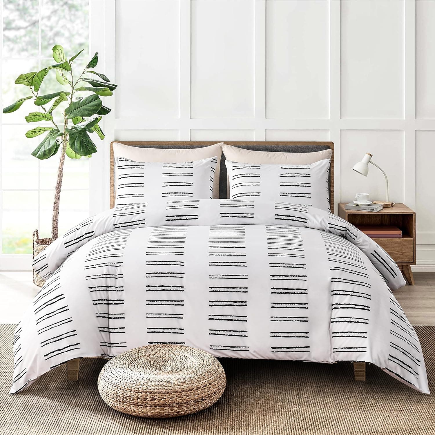 GETIANN Soft Bedding Duvet Cover Set Twin White Striped Comforter Set 68"x90"(1Comforter Cover with 1 Pillow Sham) Soft Lightweight Hotel Quality Bedding Set(Road, Twin)