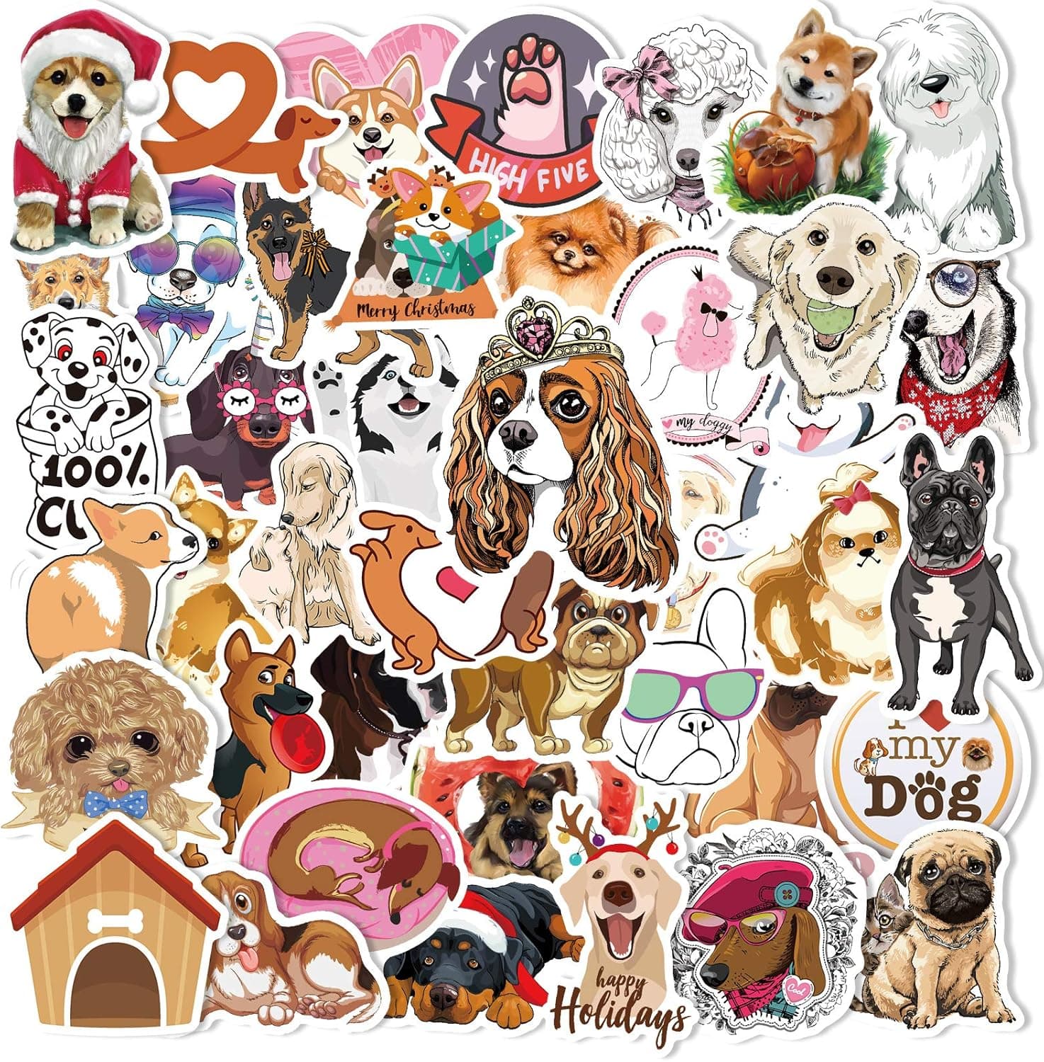 80pcs Waterproof Dog Stickers for Laptop Water Bottle Cartoon Vinyl Sticker Pack