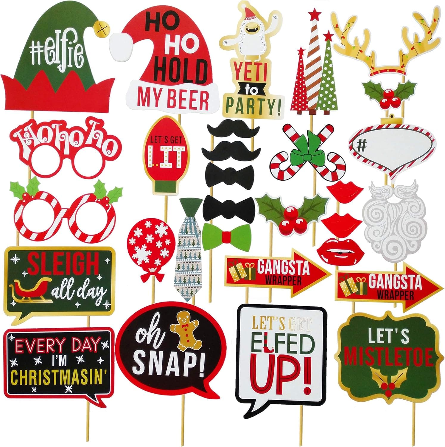 BETAULIFE 30Pcs Christmas Photo Booth Props,DIY Xmas Posing Props for Christmas and New Year Party