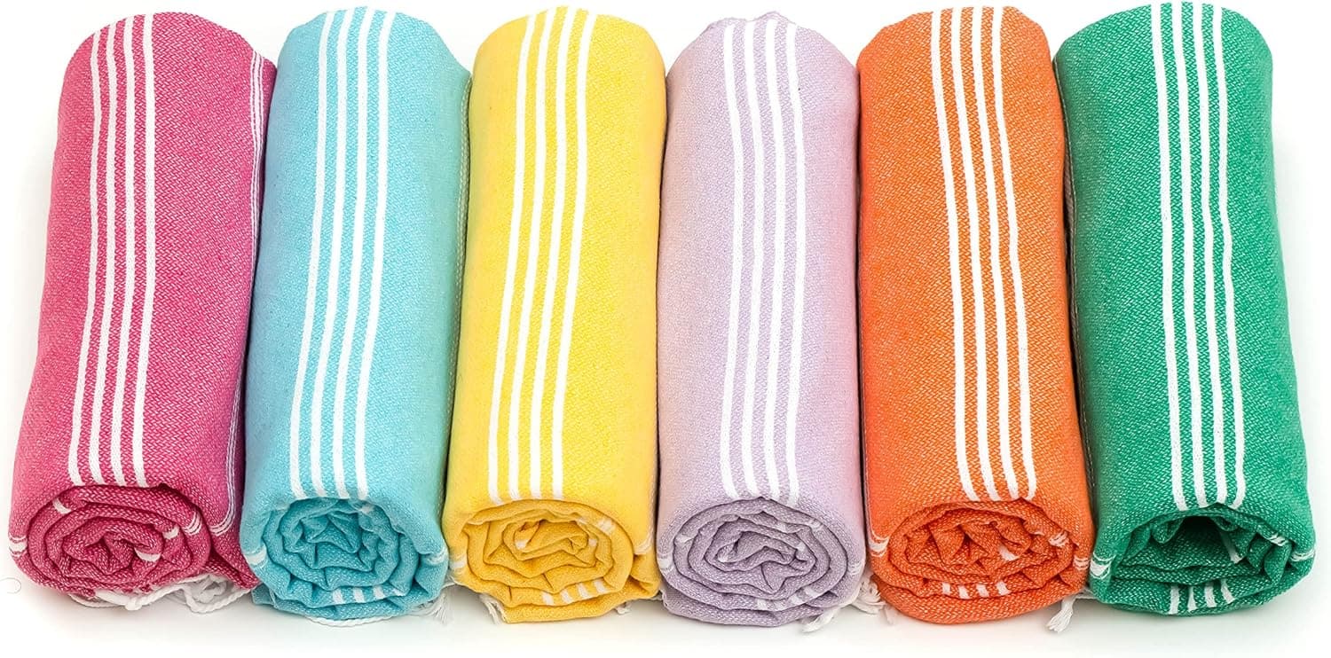 HAVLULAND Turkish Bath Towels, Premium Turkish Beach Towel, Oversized 71x39 in Sandproof Beach Pool Camping Swim Towels - Set of 6
