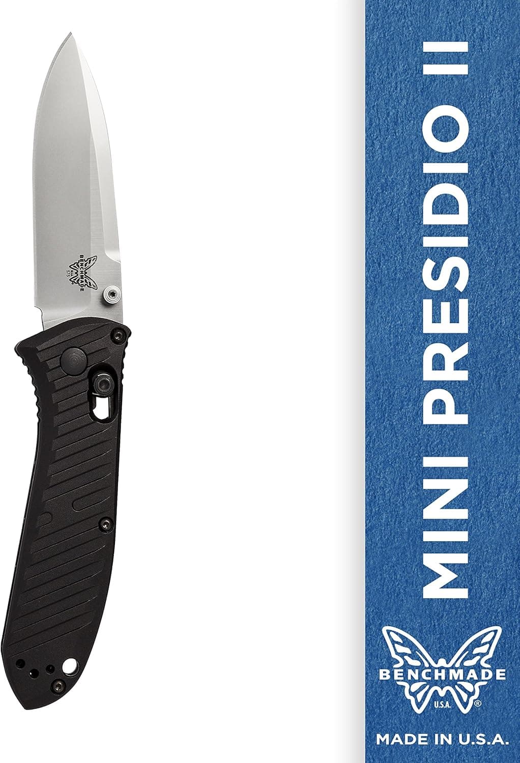Benchmade - Mini Presidio II 575 Knife, Drop-Point Blade, Plain Edge, Satin Finish, Black Handle