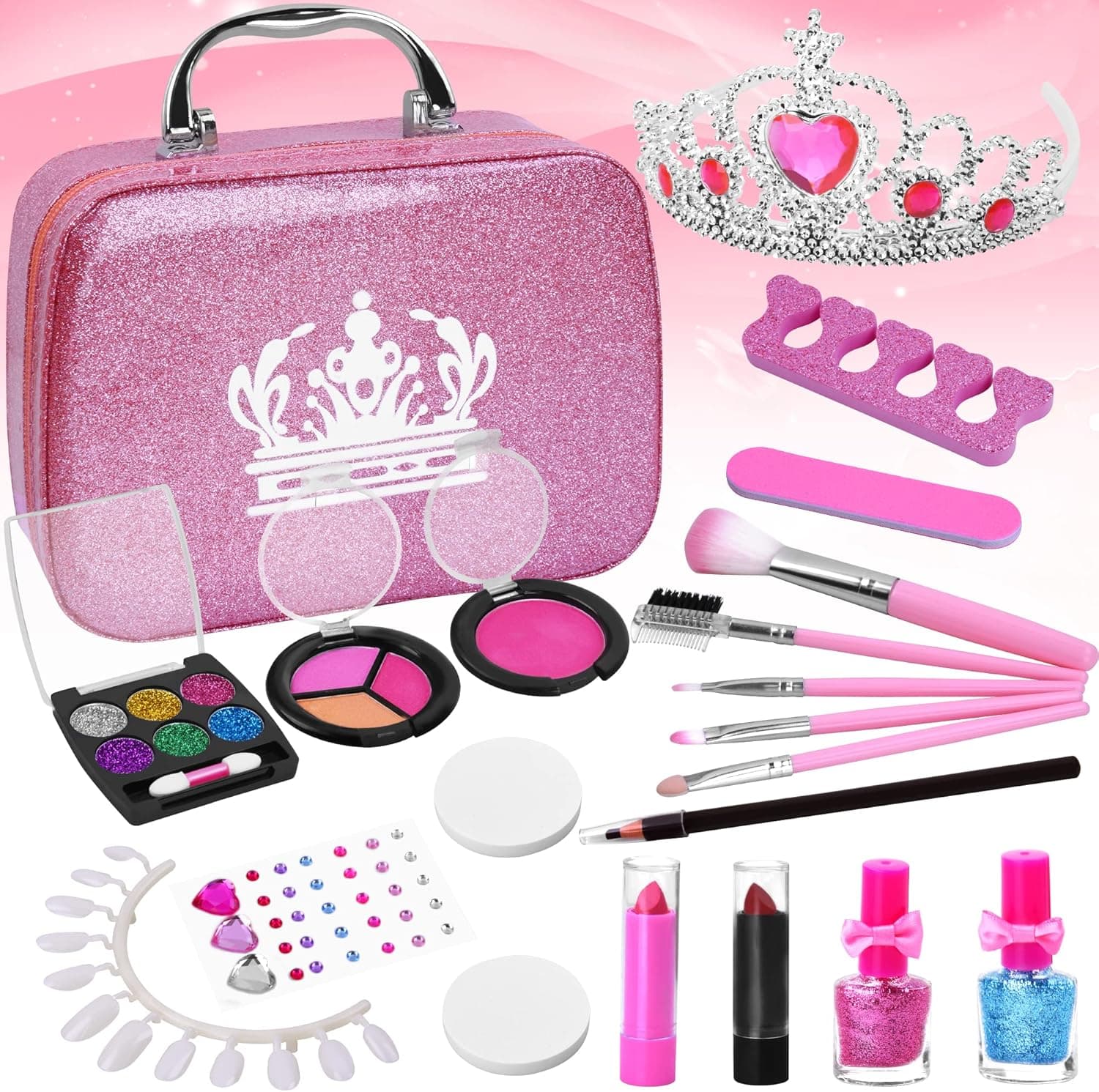 EKFKMH Kids Makeup Kit for Girls-Washable Real Makeup Set Toys for Girls Role Play, Non-Toxic 22PCS Princess Makeup Toys for Girl, Birthday for Girls Ages 3 4 5 6 7 8 9 10+