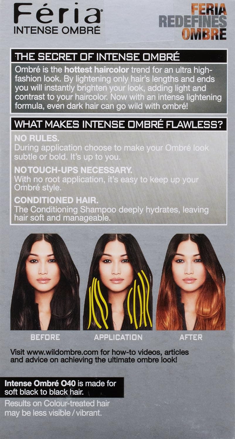 L'Oreal Paris Feria Brush-On Intense Ombre Effect Hair Color, 040 For Soft Black to Black Hair