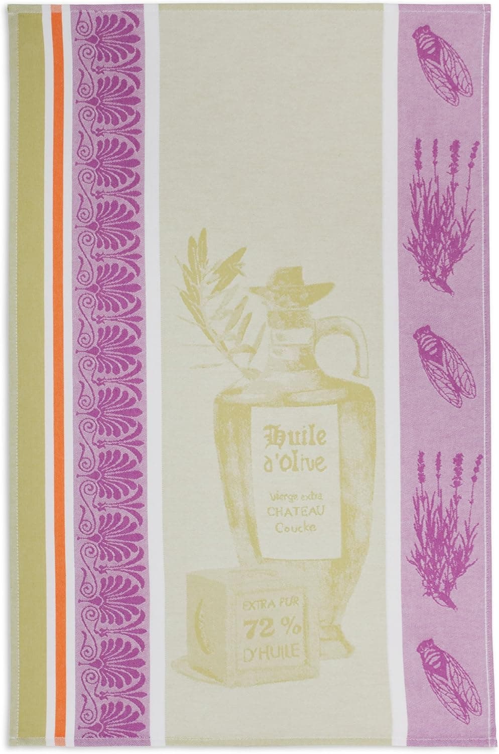 Coucke French Jacquard Cotton Kitchen Dish Towel French Cuisine Collection, Olive Oil FB Pattern, 19 by 29-Inch, Green