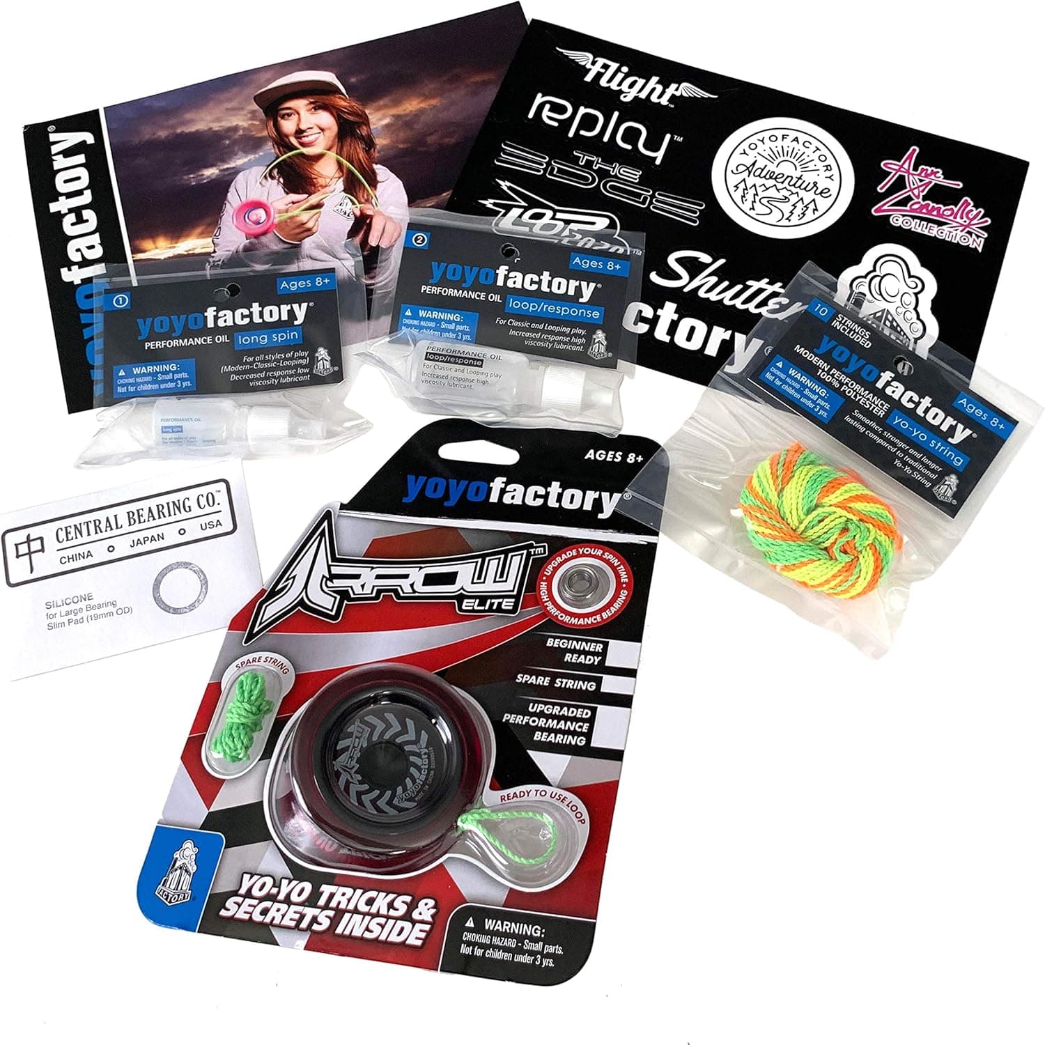 YoYoFactory Arrow Elite Beginner Yoyo Toy Kit - Includes Arrow Yoyo, Performance Lube, Replacement String, Upgrade Bearing & Tricks Kit - for Novice & Advanced Tricks -5 Piece Set Ages 8+ Red