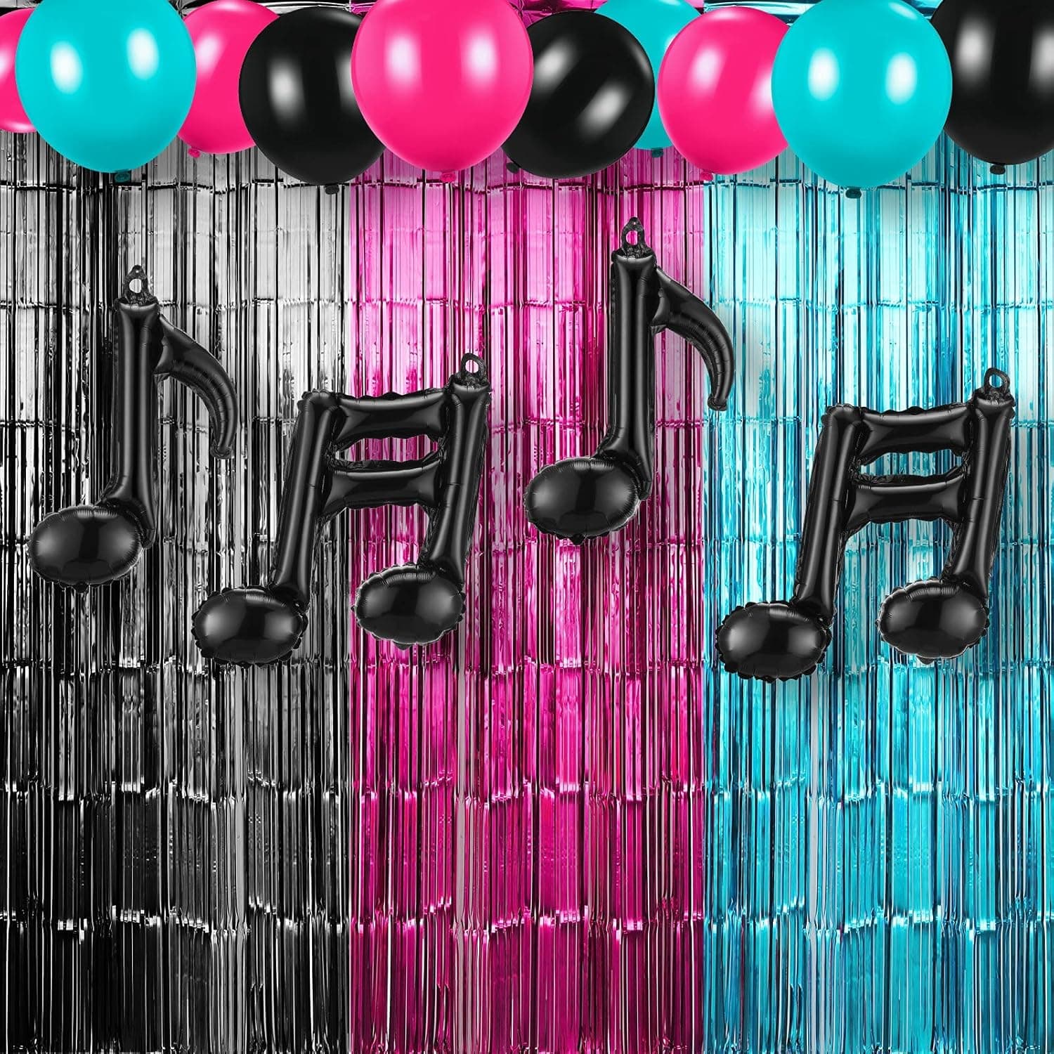 Skylety Music Party Decorations Includes Rose Red Blue Black Tinsel Curtains Music Balloons Music Note Balloons for Music Party Photo Backdrop