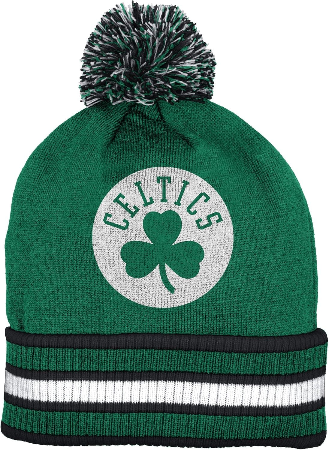 adidas Boston Celtics Double Sided Striped Cuff Pom Knit Beanie Hat/Cap