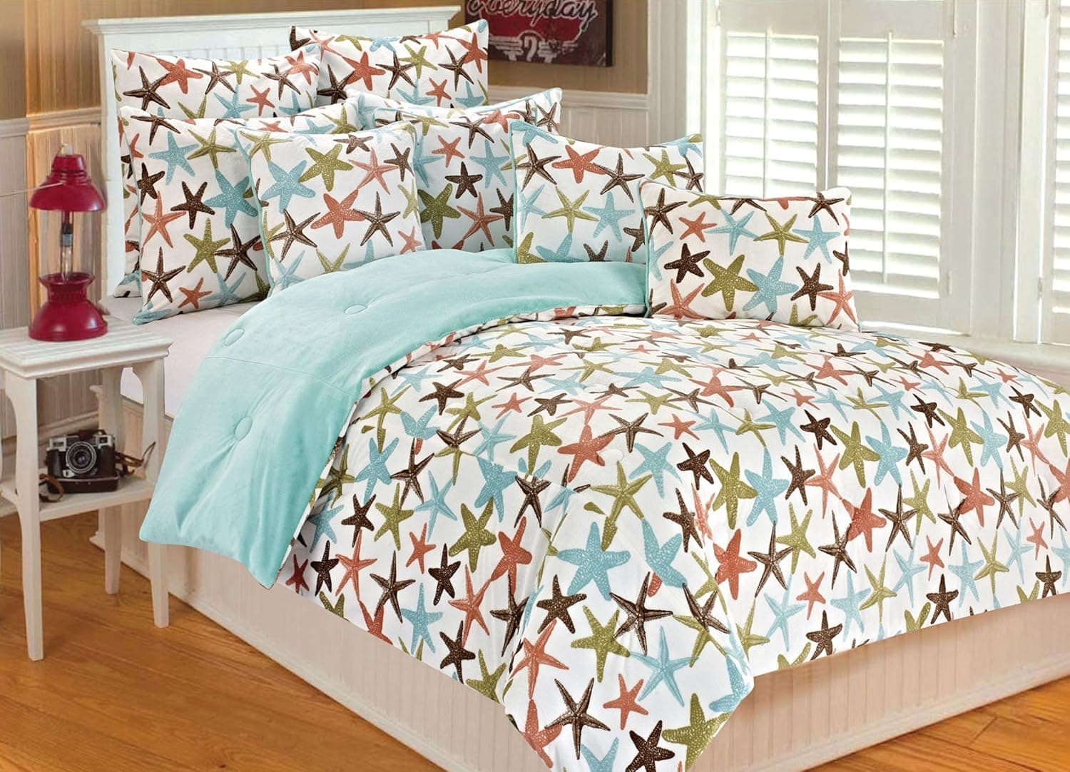 Thro by Marlo Lorenz 6071 Atlantis Watercolor Starfish 68 by 86-Inch Microplush Bedding Set, Twin, Multicolor
