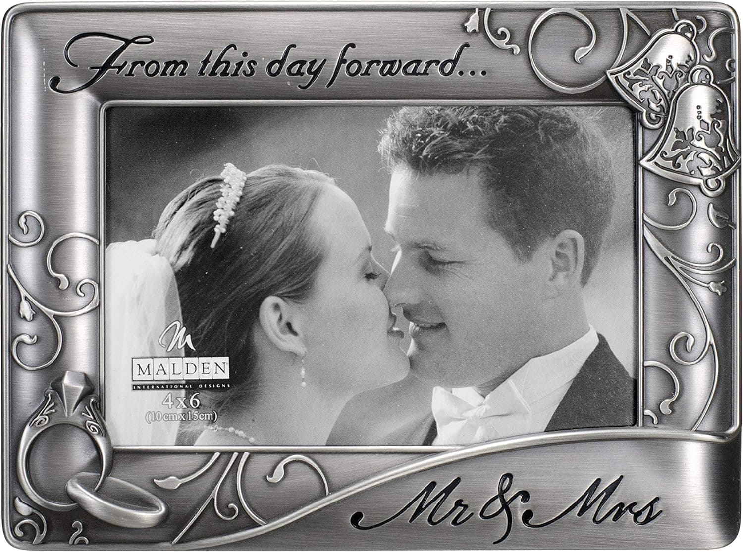 Malden International Designs Mr. & Mrs. Die Cast Metal Waves Frame, 4x6, Silver