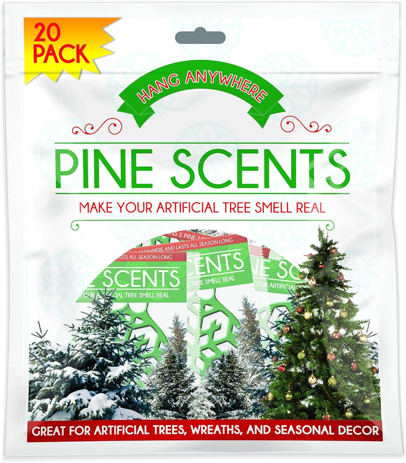 Pine Scents Natural Pine Infused Cristmas Tree Ornaments, 20-Pack