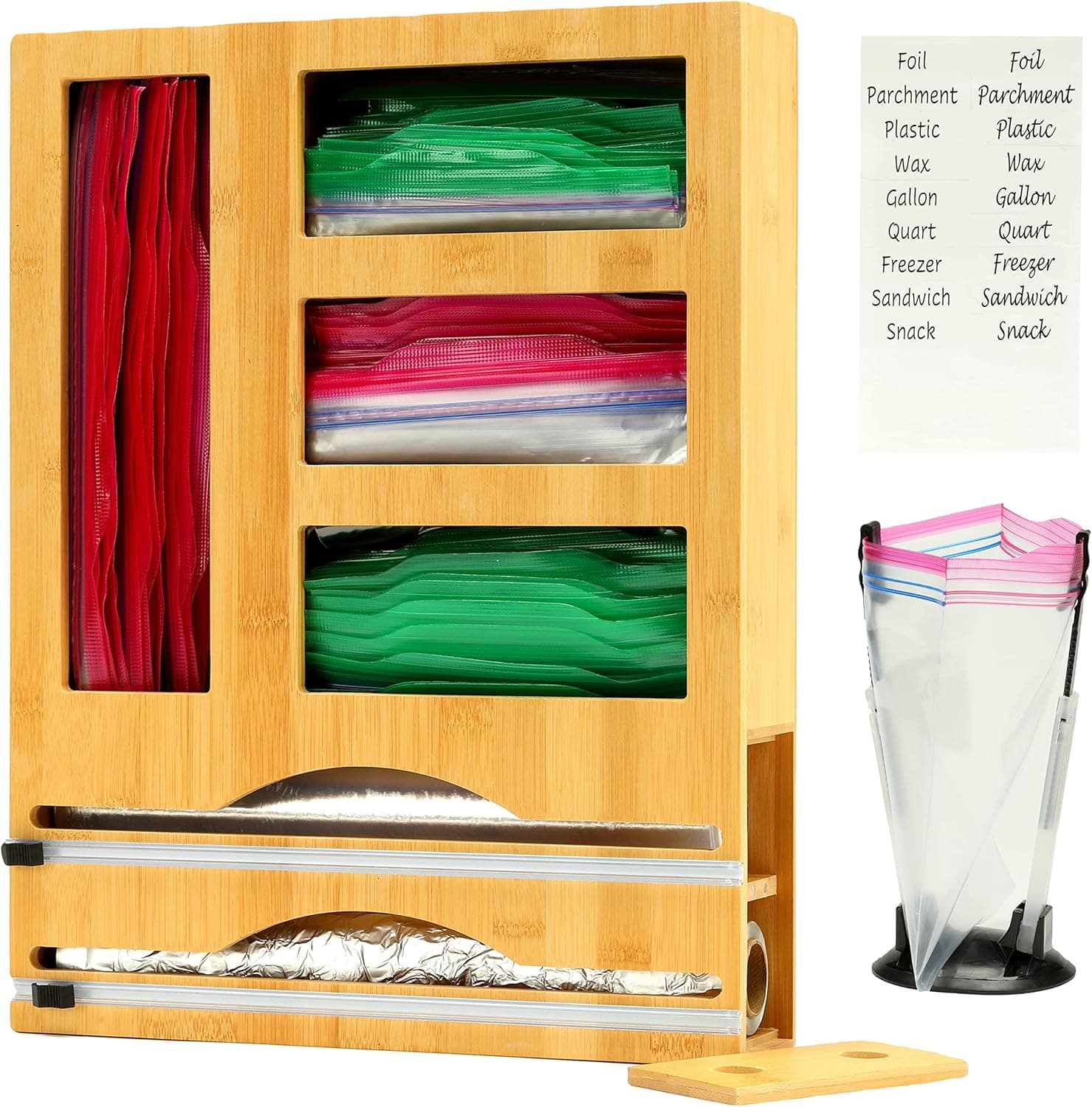 Premium! Ziplock Bag Organizer, Drawer Organizer for Ziplock Bags and Foil, Sandwich Bag Organizer, Foil and Plastic Wrap Organizer, Kitchen Wrap Organizer, Ziplock Bag Organizer with Foil and Plastic Wrap Organizer.