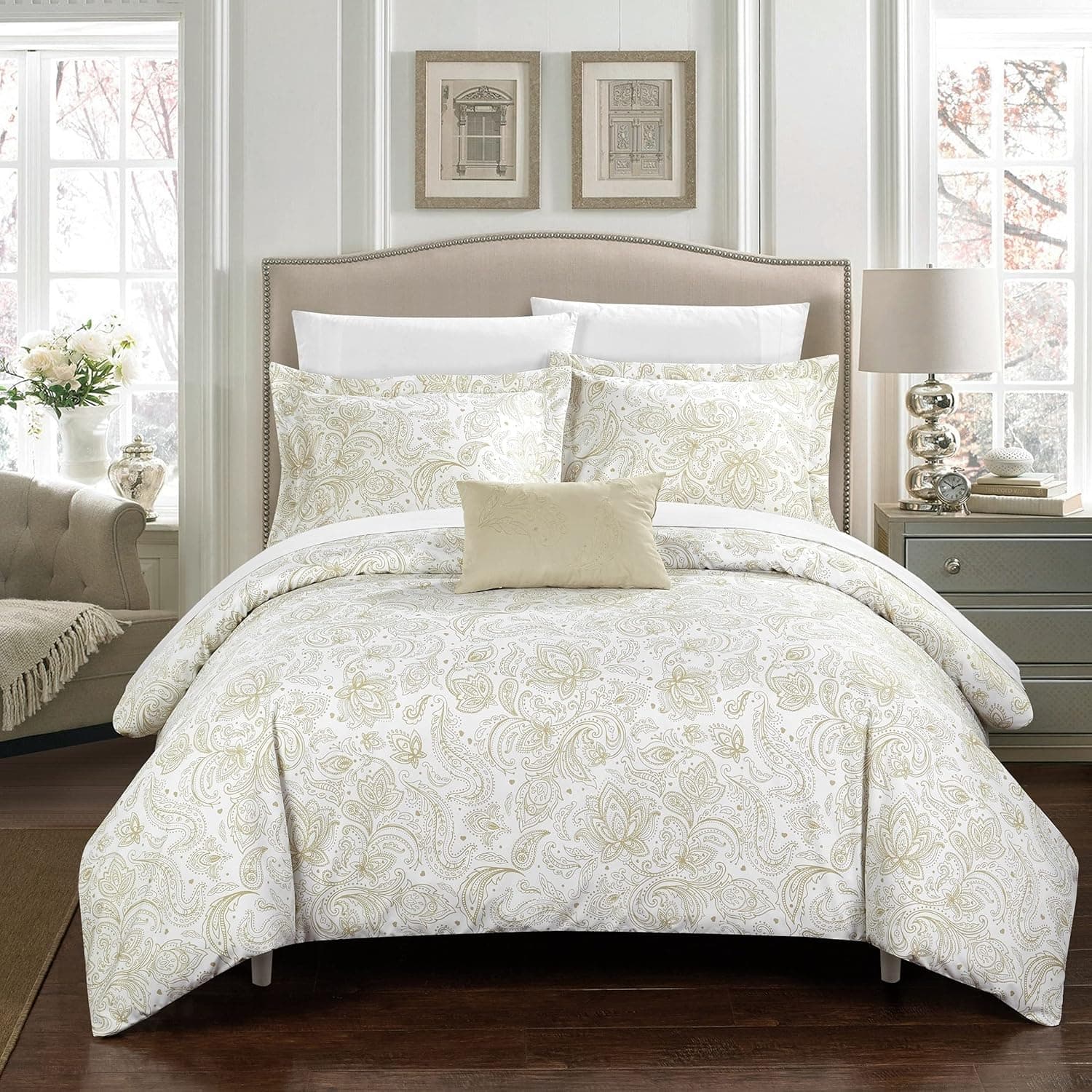 Chic Home Regent's Park Duvet Cover Set, King, Beige, 4 Piece