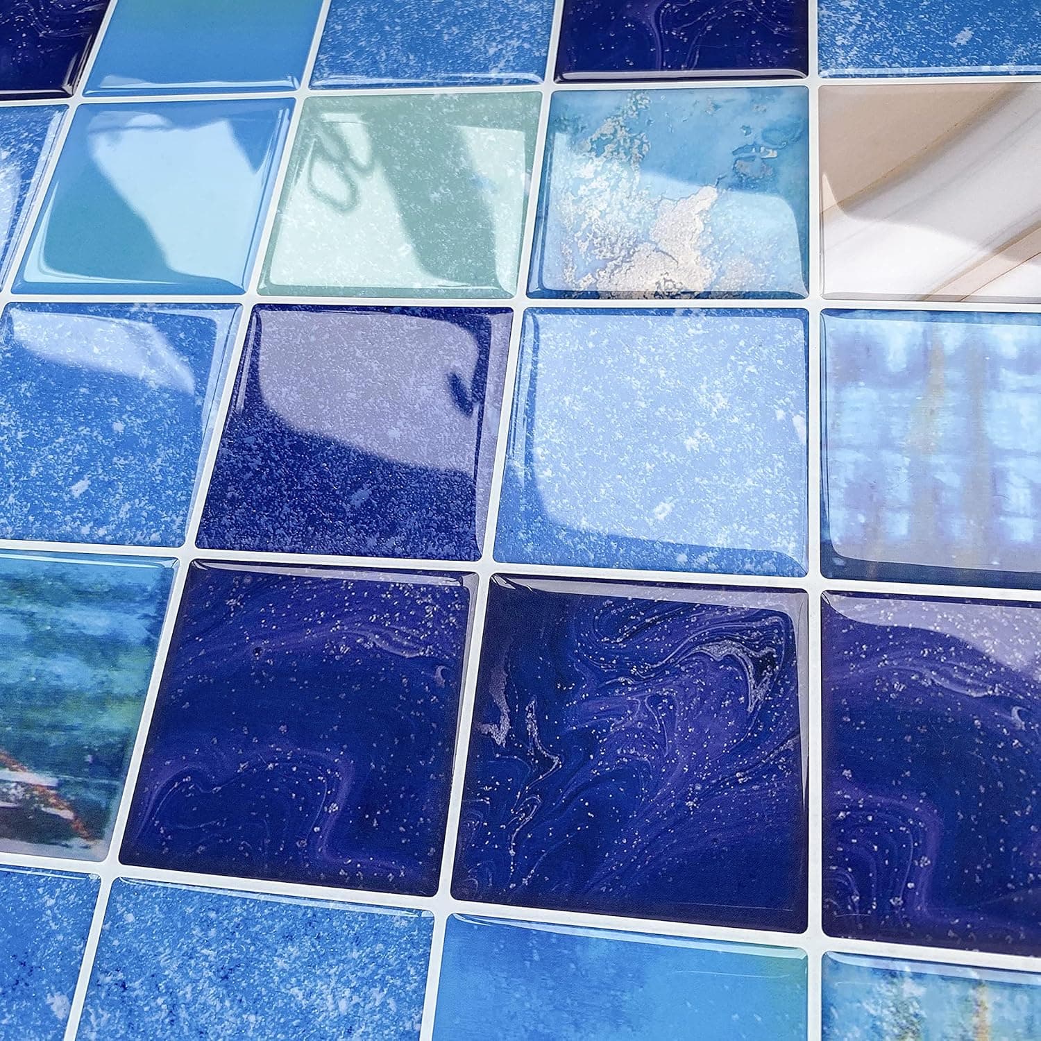 HomeyMosaic Peel and Stick Backsplash Tile,12"x12" Self-Adhesive Stickers for Kitchen Ocean Blue(10 Sheets,Thicker)