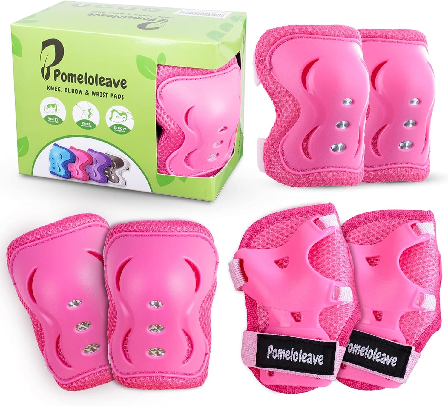 Pomeloleave Knee Pads for Kids Knee and Elbow Pads for Kids and Teen Protective Gear 6 in 1 Set for Inline Skating, Rollerblades, Skateboard, Dirt Bike, Longboarding