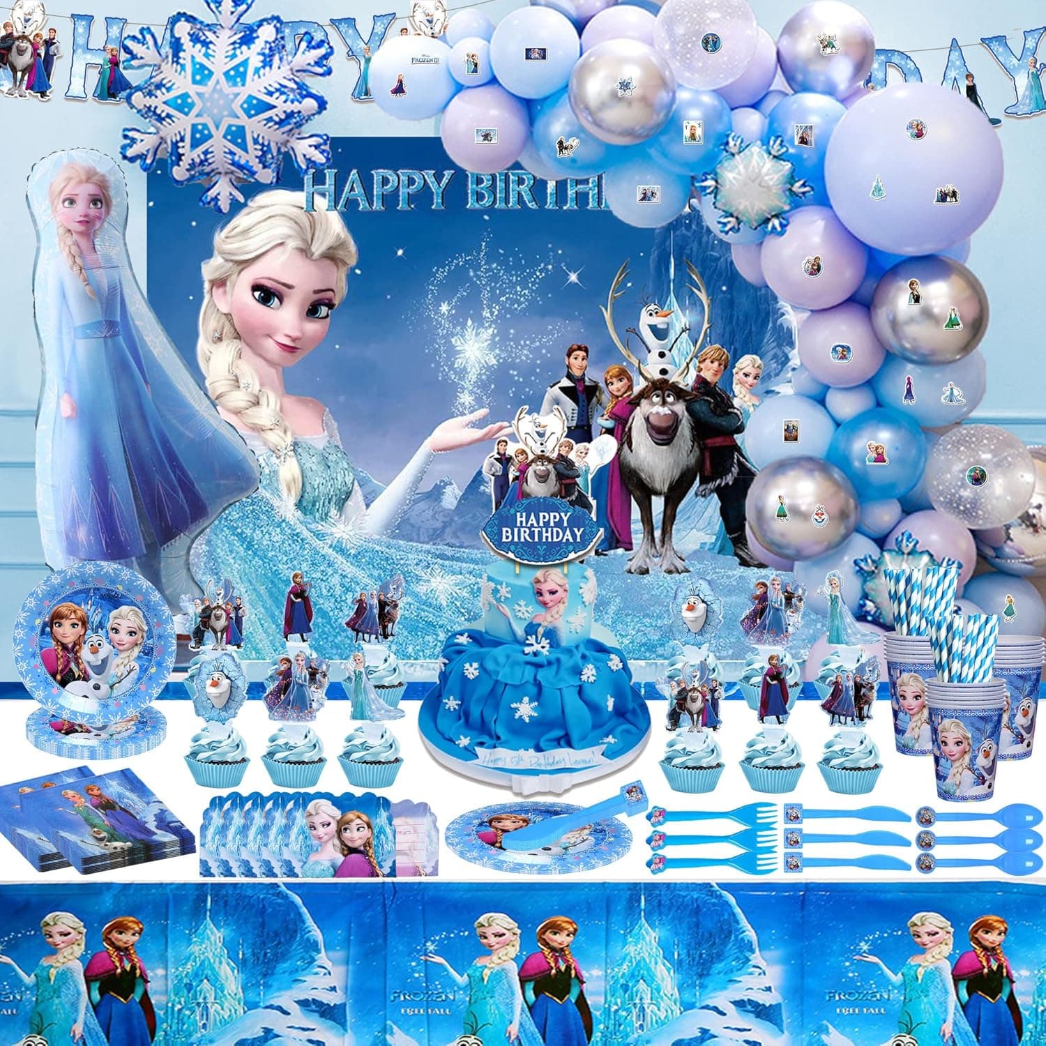 239 PCS Birthday Party Supplies for 10 Guests, Birthday Decorations, Party Decorations included Happy Birthday Banner, Balloons, Backdrop, Cupcake Toppers, stickers, Tableware