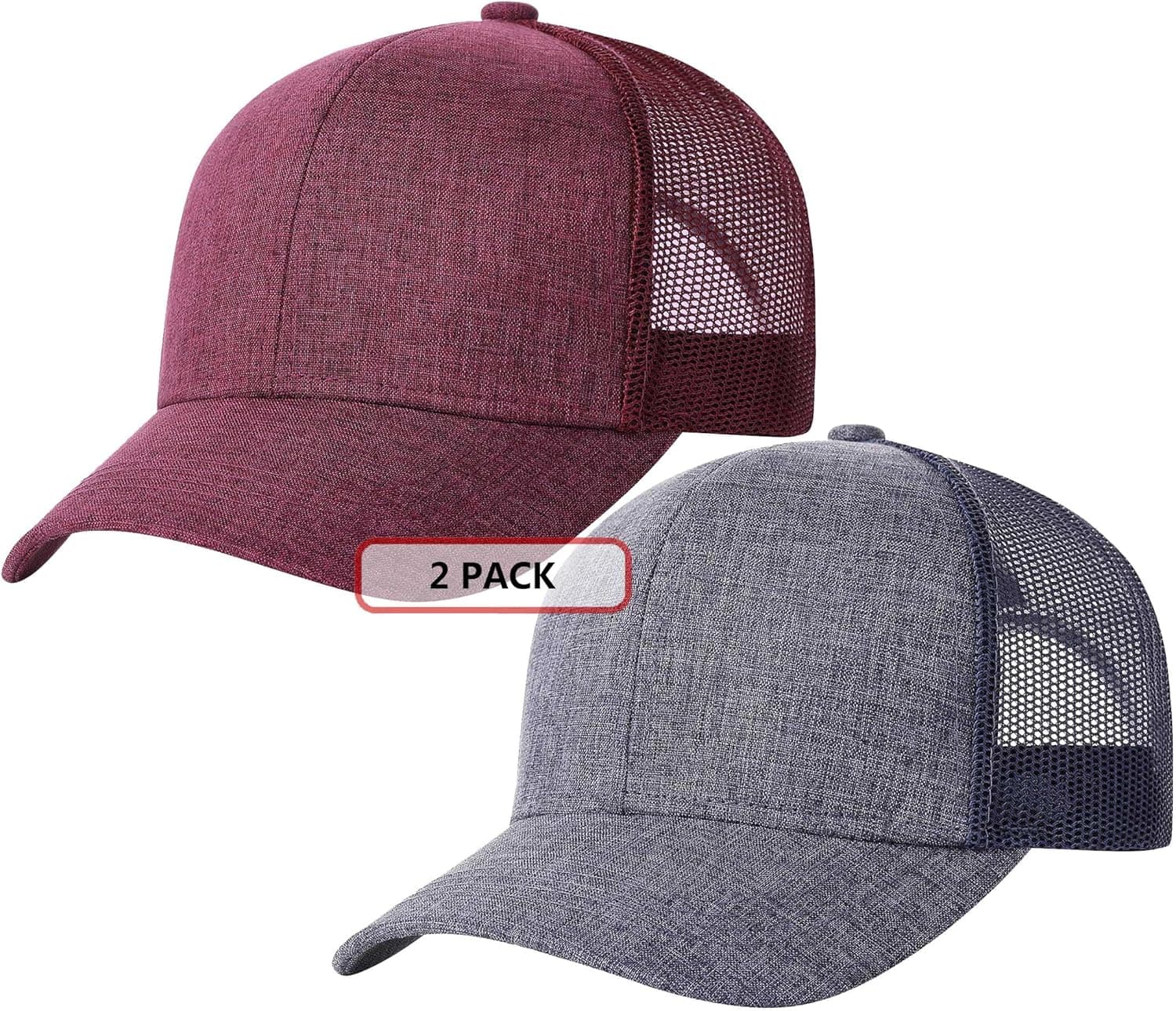 TSSGBL 2 Pack Snapback Trucker Baseball Hats Mesh Back Adjustable Blank Ball Caps for Men Women