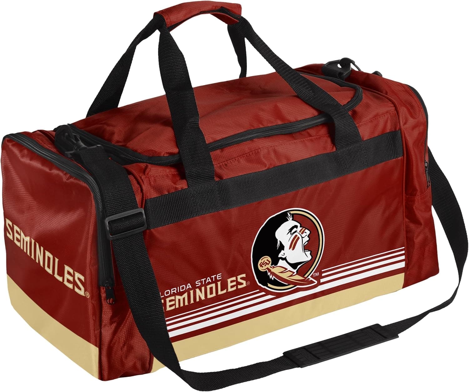 FOCO NCAA Florida State Seminoles Striped Core Duffle Bag, Medium, Red