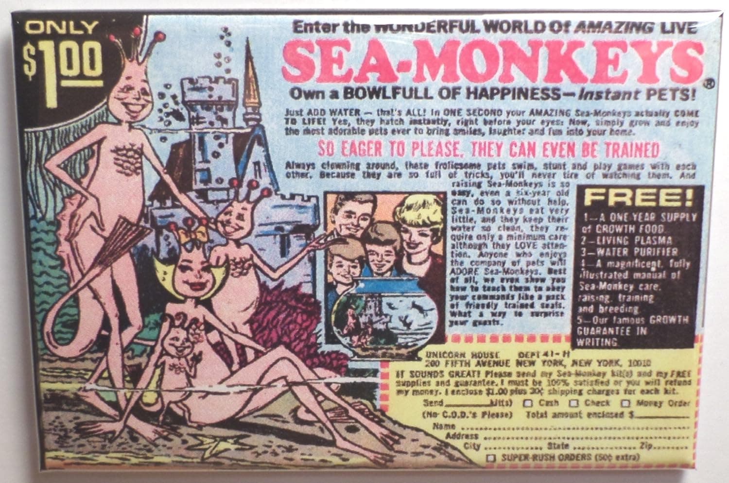 Sea Monkey's Magnet 2"x3" Refrigerator Locker Advertisement Retro Monkey Ad