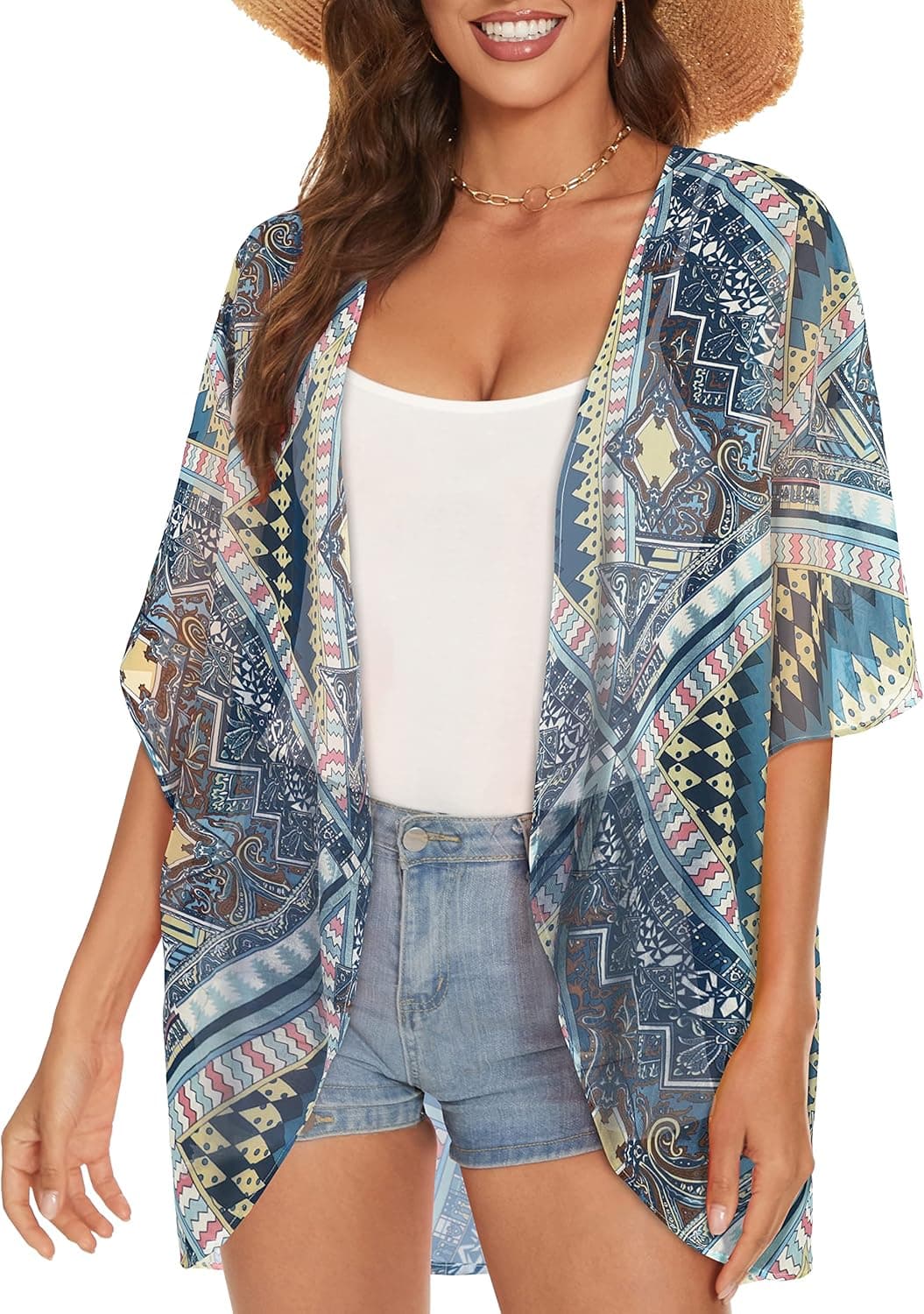 Womens Kimono Beach Cover Up Chiffon Cardigan Floral Tops Loose Capes