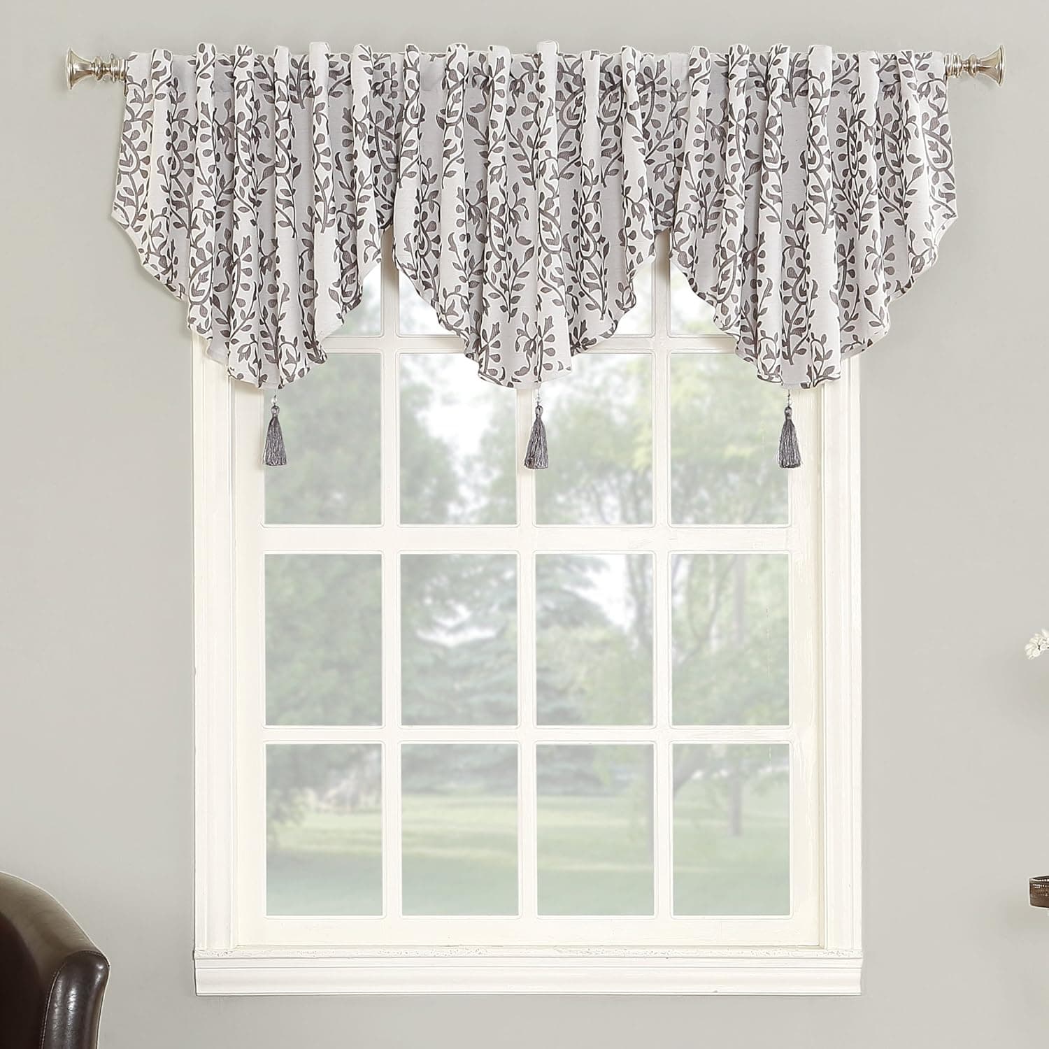 Sun Zero Rita Floral Blackout Back Tab Curtain Valance, 52" x 24", Iron Gray