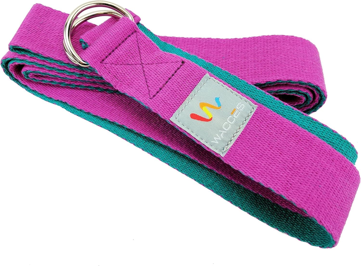 Wacces D-Ring Buckle Cotton Yoga Straps Bands - Best for Stretching (Rose-Turquoise, 10 ft)