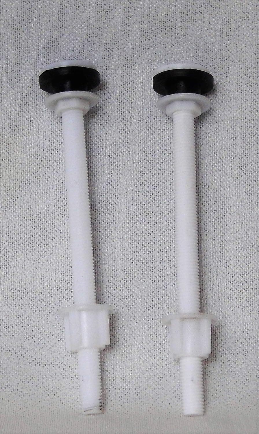 Toilet Seat Bolts, Made for Raised Toilet Seats, Two Hinge Bolts, Nylon Plastic, 6 Inch by 3/8 Inch Heavy Duty Bolts with Rubber Washers and Easy Screw Hex Nuts