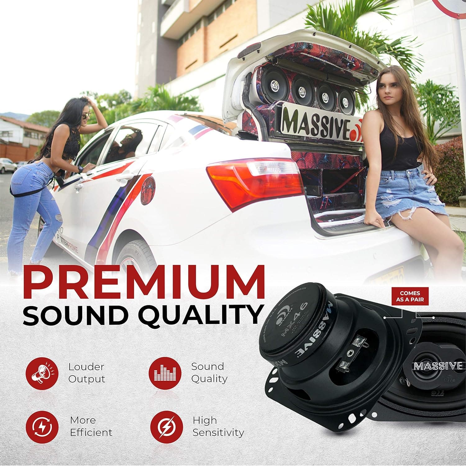 Massive Audio MX46-4 x 6 Inch, 80 Watts Max, 40 Watts RMS, MX Series Coaxial Speakers, 13mm Dome Ferro Fluid Tweeters, 1 “ High Temp Voice Coils, 4 Ohm (Sold AS Pair)
