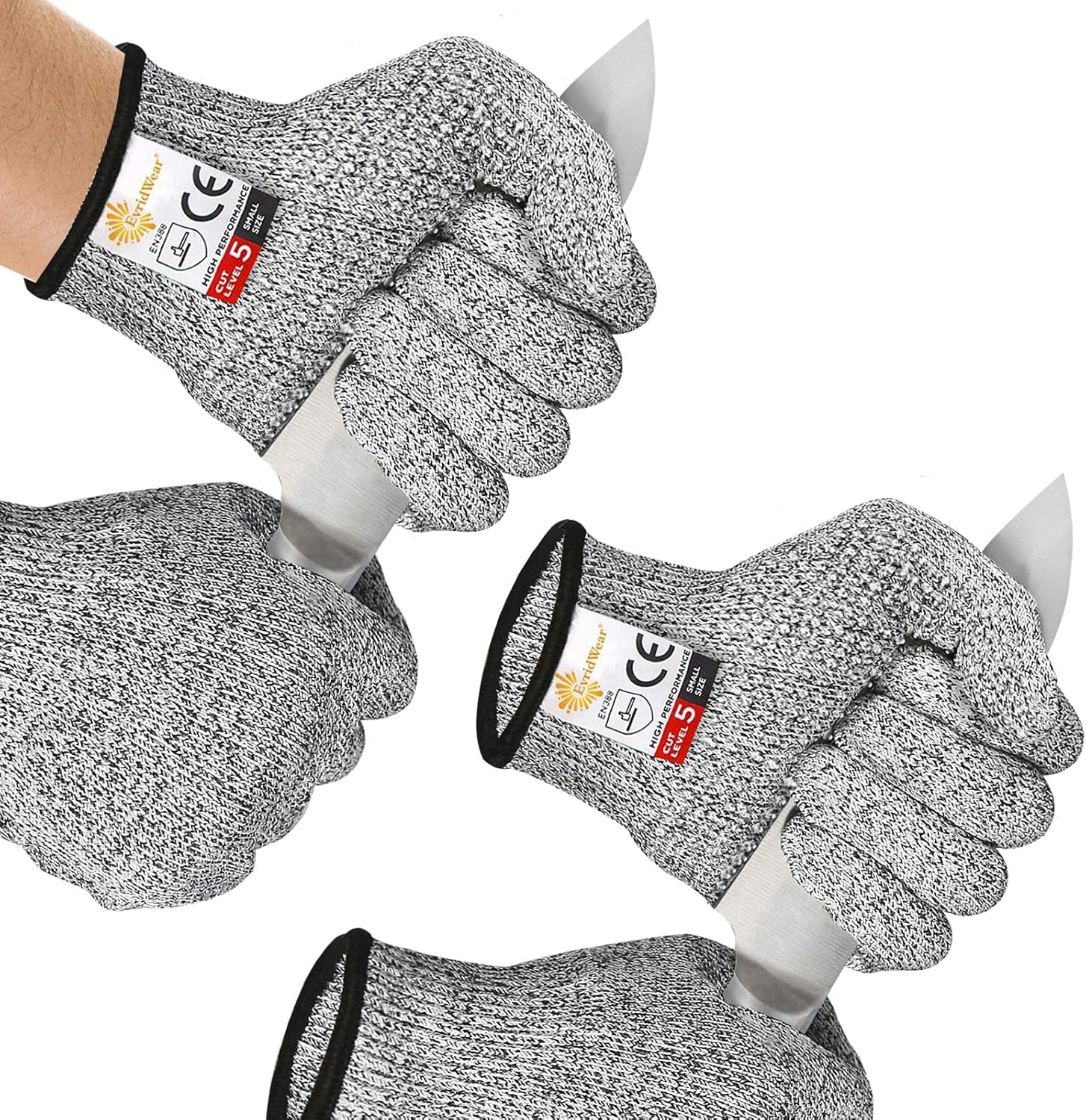 Evridwear 2 Colors 2 Pairs Combo Level 5 Cut Resistant Gloves with Strong Silicone Grip Dots Kitchen Meat cutting Fish Fillet Shucking and Mandolin Slicing Free E-book (S, Gray+Gray)