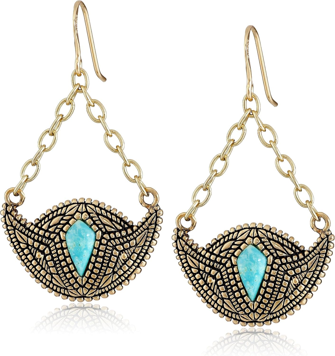 Barse Village Turquoise Bronze-Color Crescent Drop Earrings