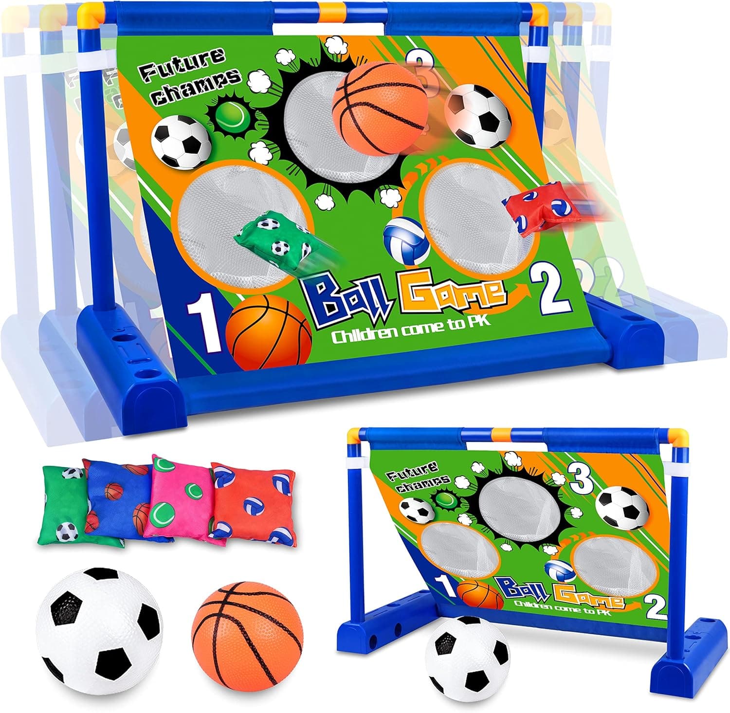 Electric Moving Football Goal Net Set,Bean Bag Toss Game Toy Outdoor Toss Game, Football Target Toss Game with Footballs and Pump, Gift for Boy Girl 3 4 5 6 7 Year