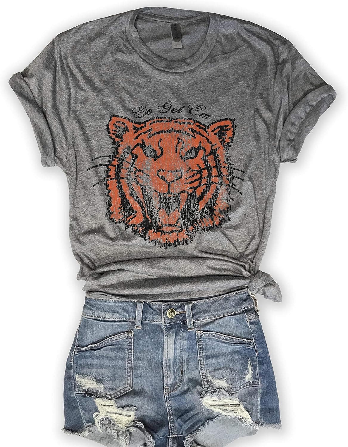 Go Get Em Tiger 80's Retro Unisex Grey Triblend Graphic Tee